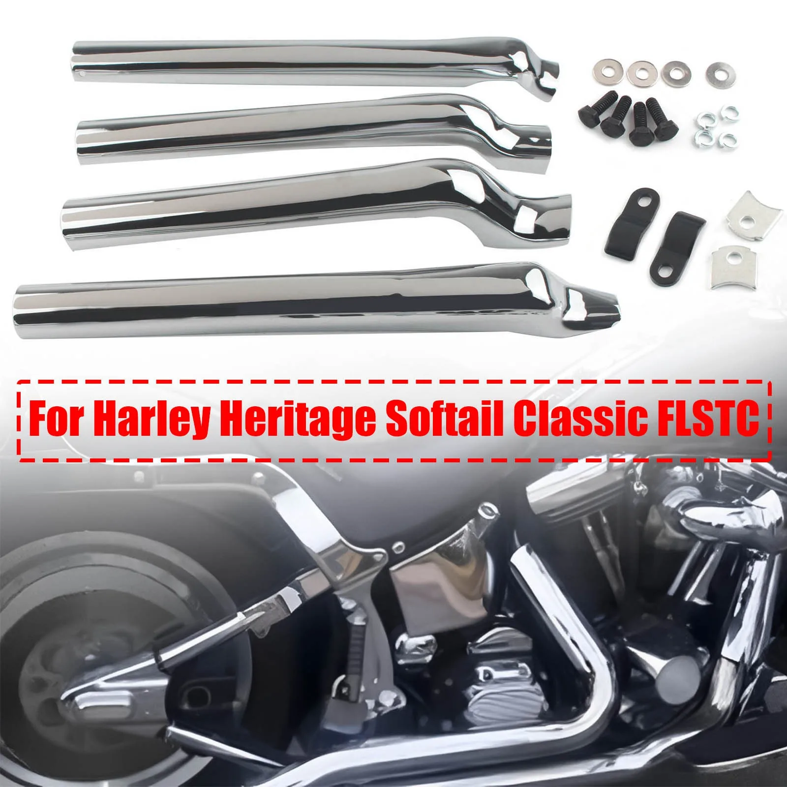 Motorcycle Rear Swingarm Tube Covers Black Chrome For Harley-Davidson Softail Heritage Classic EFI FLSTCI  Custom EFI FXSTC