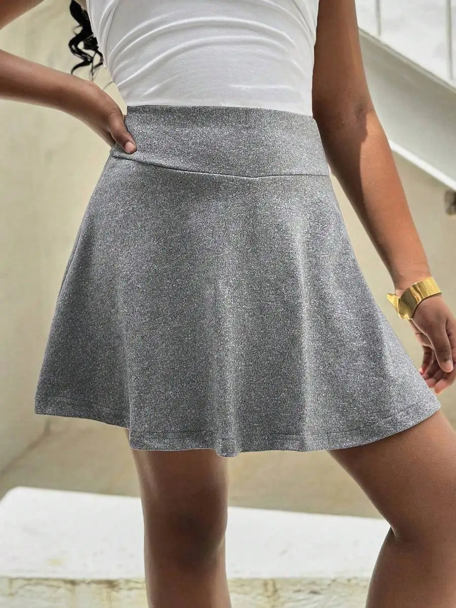 

Girls' Gray Sparkle Flare Skirt with High Waist and Stretch Fit