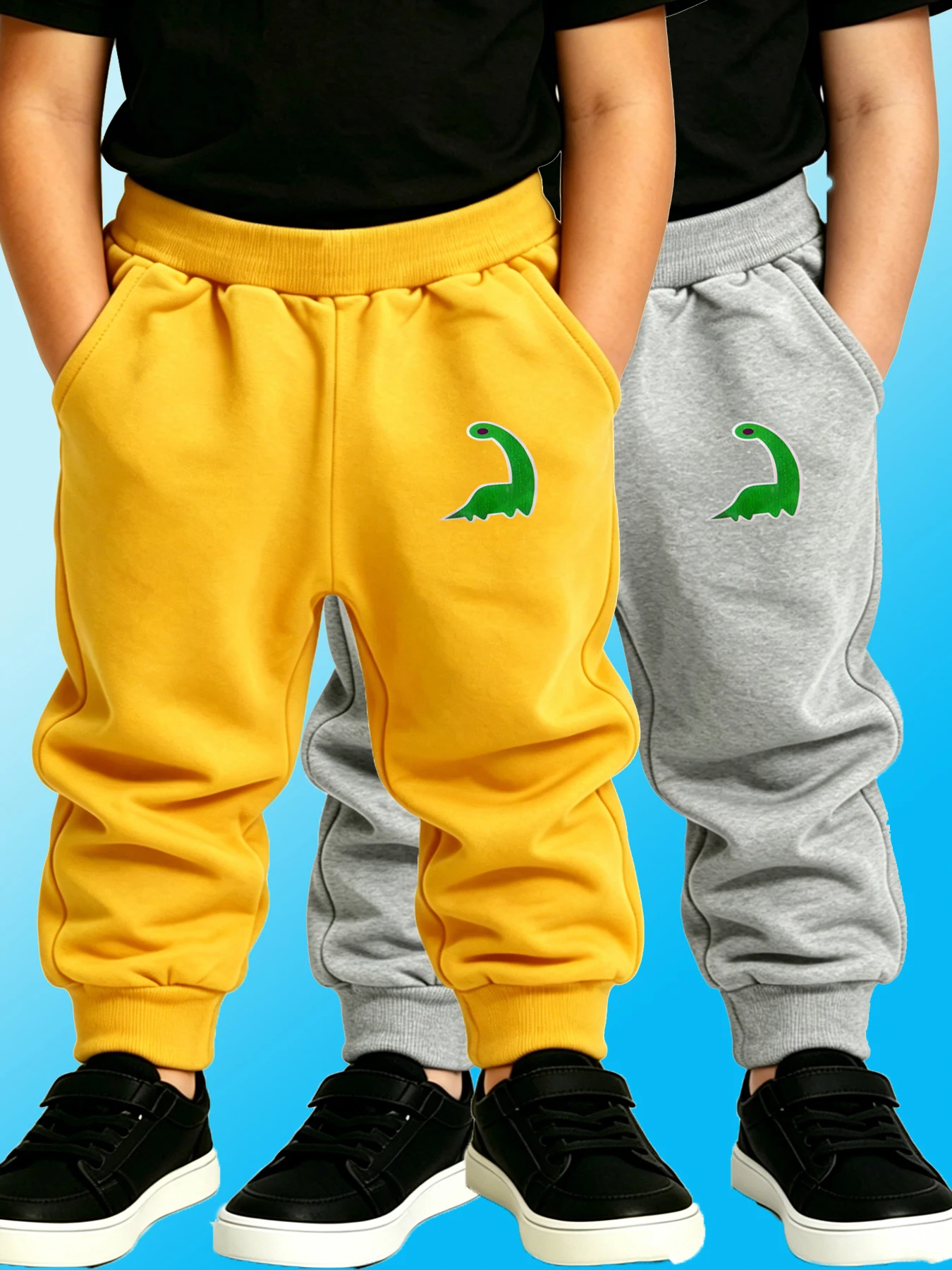 Boys Girls Kids Dinosaur Pattern Sweatpants Gray Yellow Outdoor Play Sports Pants Soft And Comfortable Jogger Children's Trouser