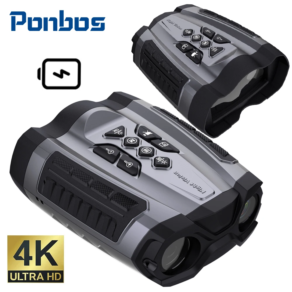 

Ponbos Professional 300M Infrared Night Vision Telescope Camera 4K UHD 58MP 10X Zoom Digital Binoculars for Hunting Camping