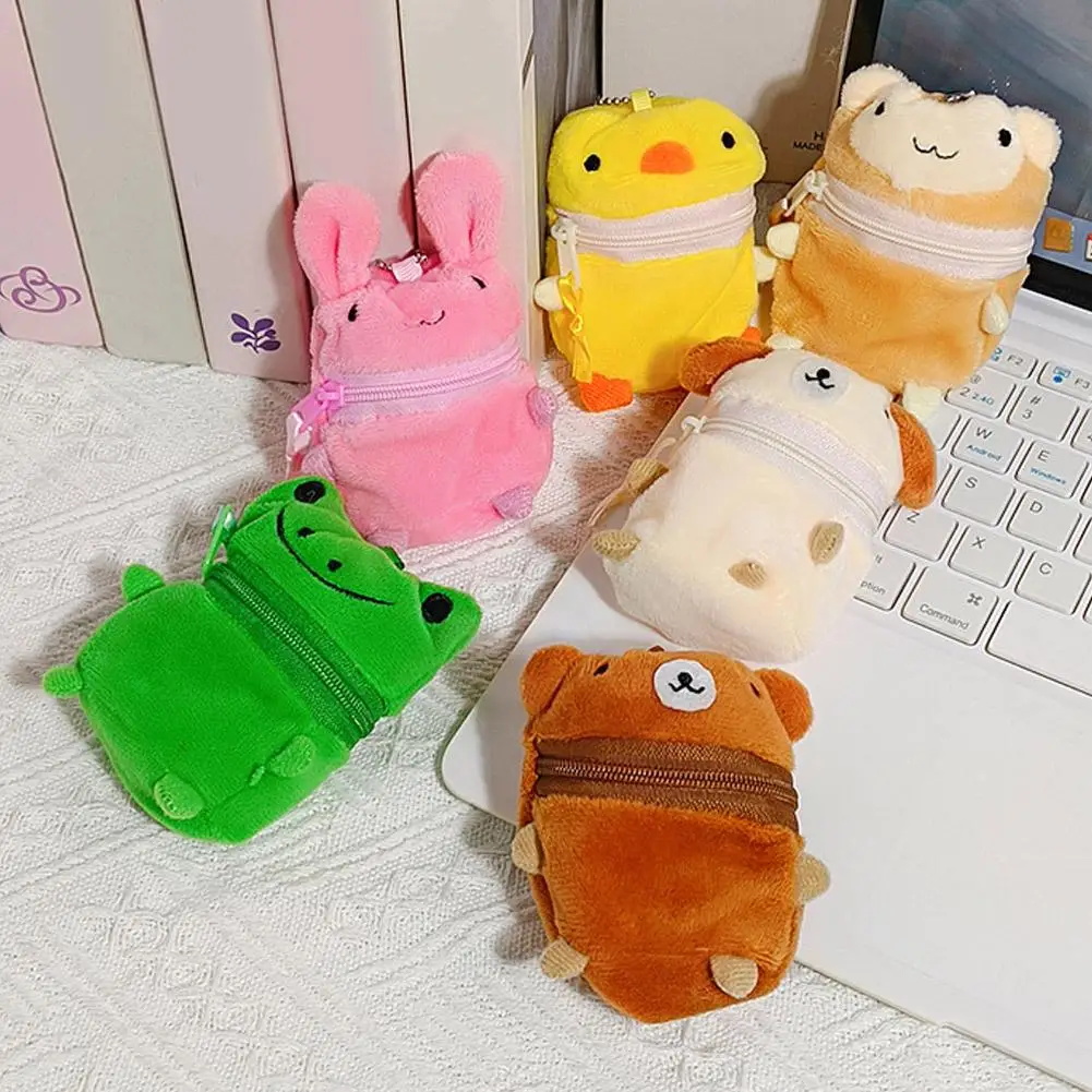 Pink Fluffy Animal Coin Purse Keychain Bag Charm Cartoon Doll Cute Gift Creative Festival Supplies