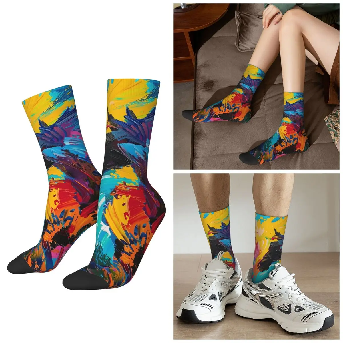 جميع المواسم البرية الحصان النفط اللوحة اللون جورب Harajuku الرياضة الأوسط جوارب أنبوبية جوارب الموضة للرجال النساء هدايا عيد الميلاد