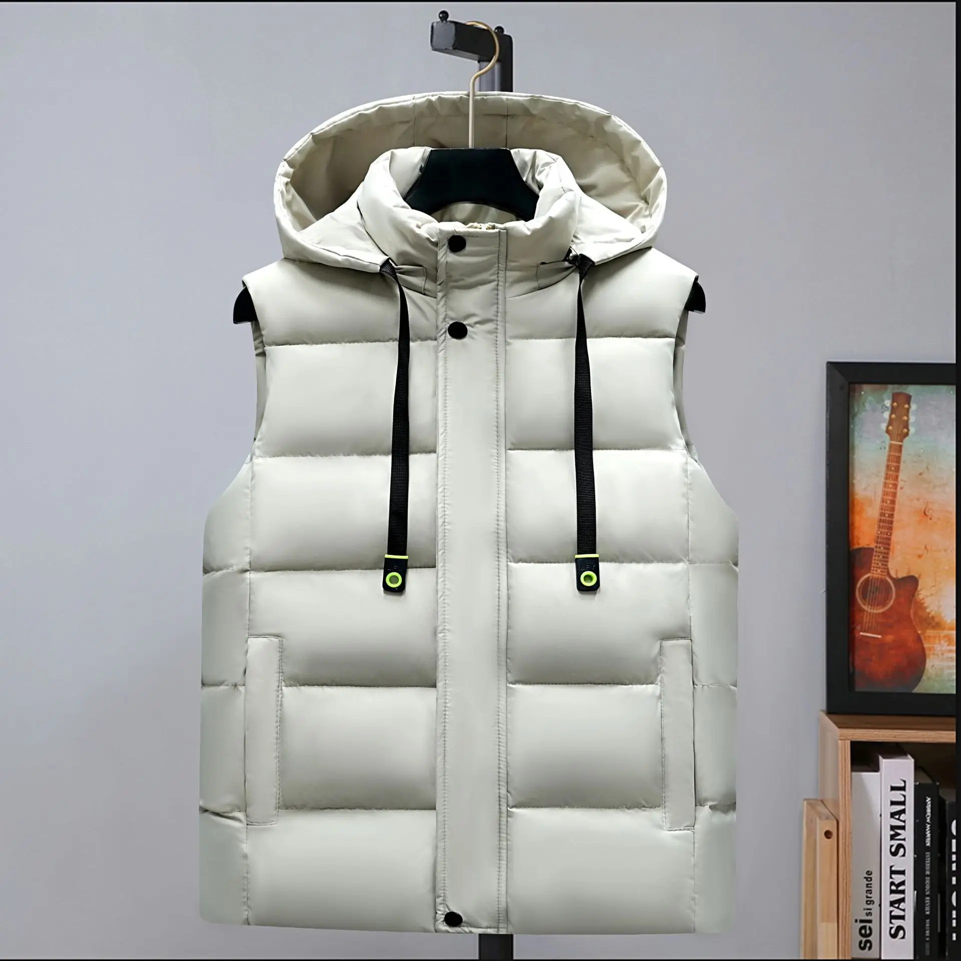 

2025 New Men Hooded Down Cotton Waistcoat Vest Trendy Loose Warm Sleeveless Top Fashion Versatile Elegant Design