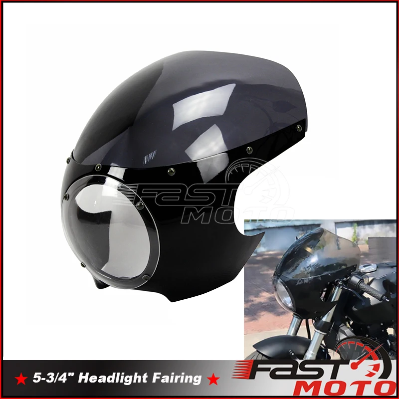 

Motorcycles Classic Drag Cafe Racer Fairing Windshield Windscreen 5-3/4" Headlight Cowl Mask Universal Custom Headlamp Cover XL
