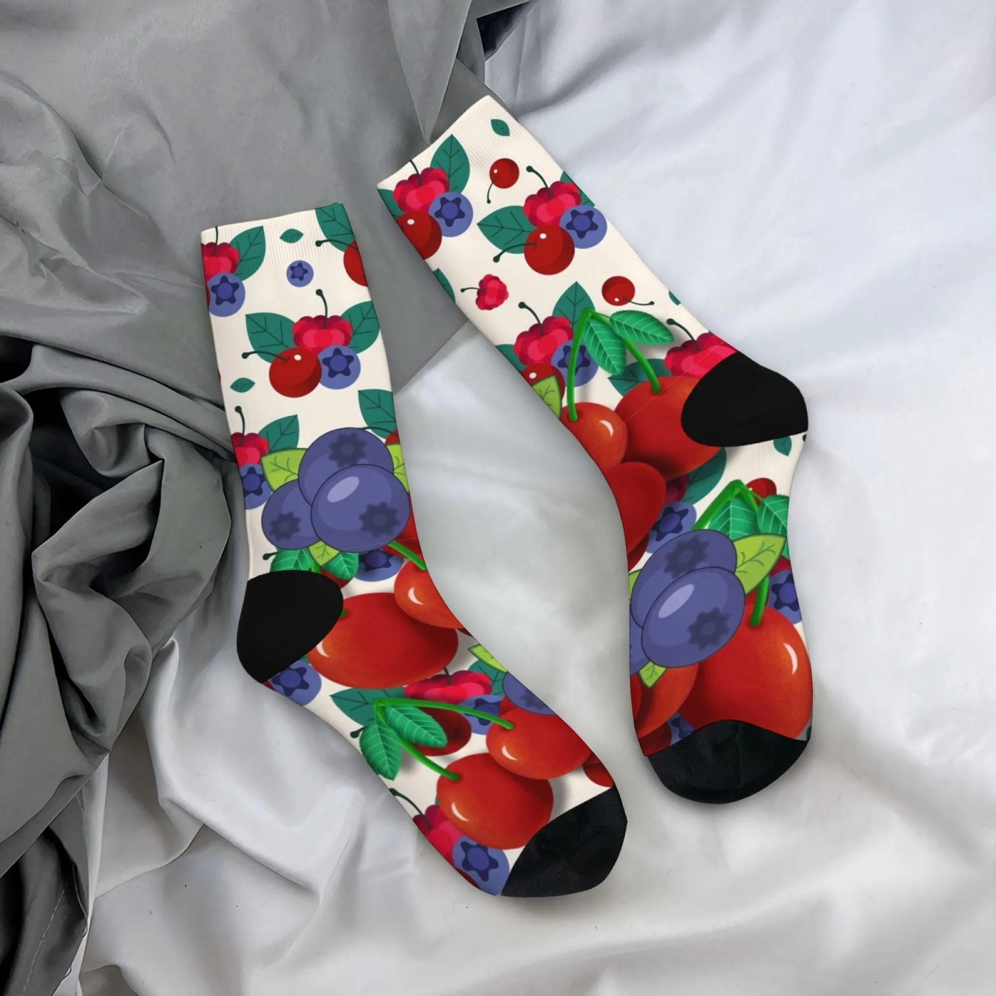

Summer fun Berry Socks Vibrant Cherry Blueberry Pattern Fresh Sweet Crew Socks Light Soft Ankle Socks for woman