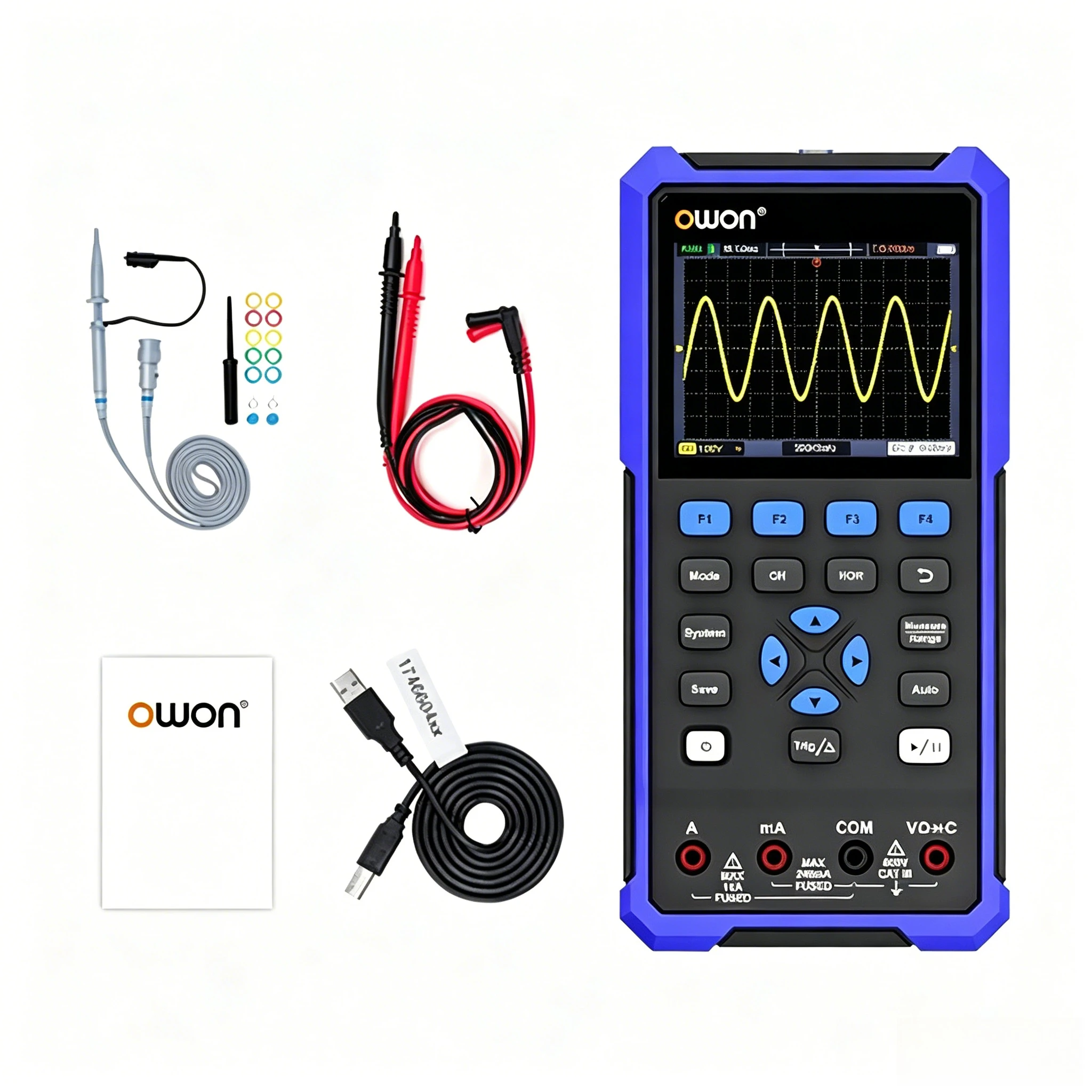 OWON Handheld 3-in-1 Digital Oscilloscope, 40MHz/70MHz Single Channel 250MSa/s + 4.5 Digit Multimeter + Waveform Generator