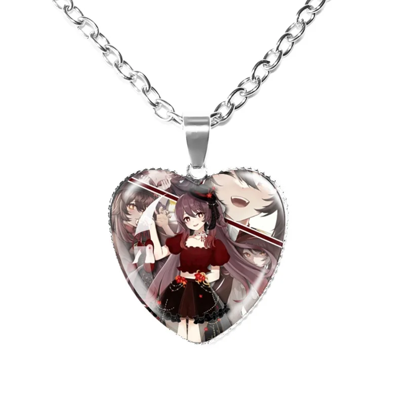 Kokomi Miko Kirara Genshin Impact  All Characters Of Inazuma City Shogun Glass 25mm Silver-plated Serrated Heart Necklace Gift