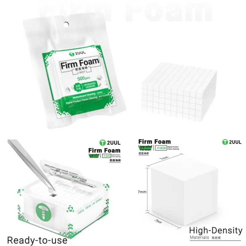 2UUL Firm Foam Upgraded Version 500pcs Dense Cleaning Sponge for Digital Product Frame Motherboard Camera Lens 7mm Residue-Free