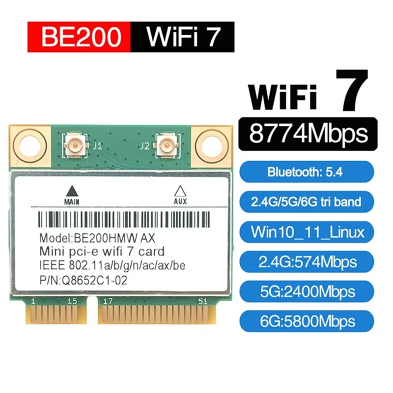 VO-Wifi 7 PCI-E Wifi カード BE200 BE200HMW 8774Mbps 2.4G/5G/6Ghz Bluetooth 5.4 802.11BE ネットワークアダプタ
