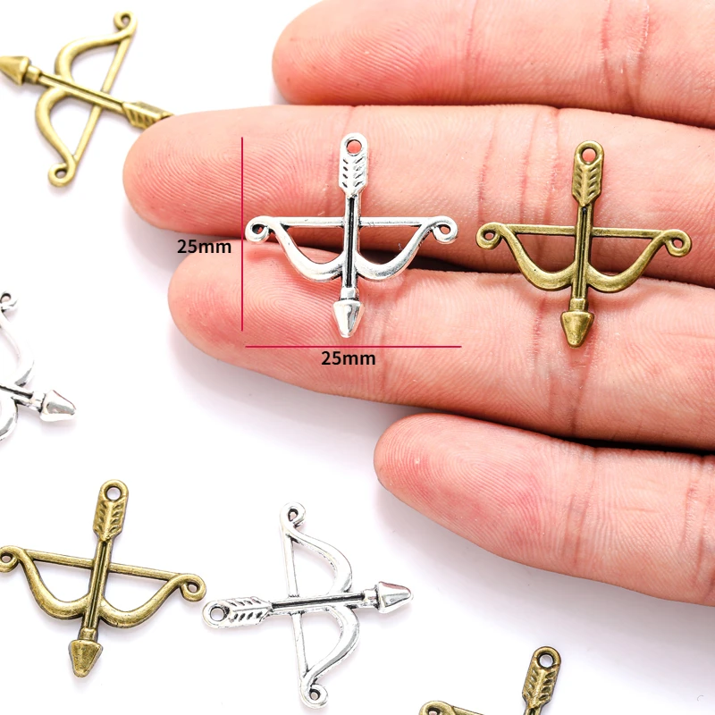 25 Pcs Zinc Alloy Bow and arrow Charm Tibetan Silver Pendant Jewelry Products Diy Pendants For Necklace Bracelets 26*25 mm M05