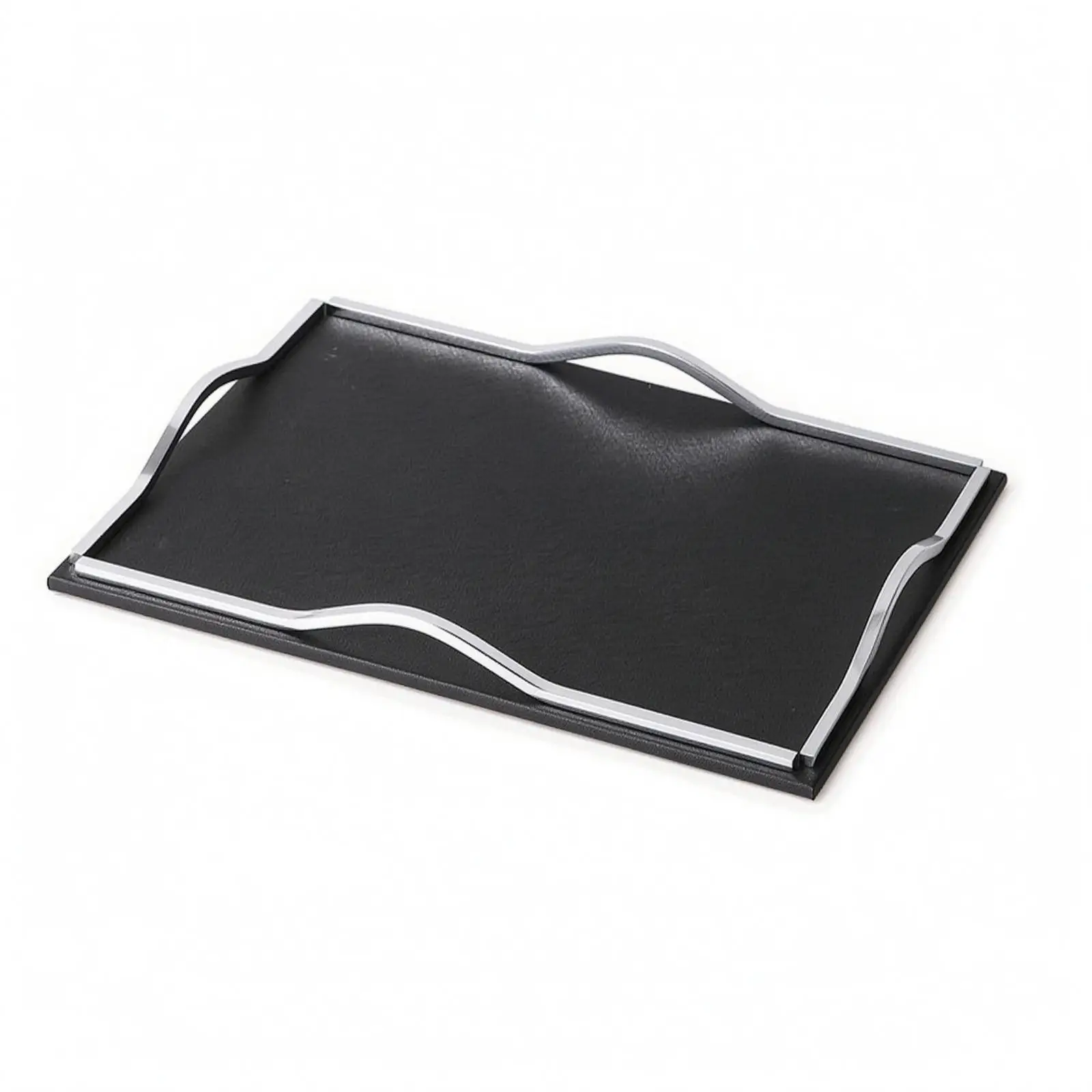 Silver Faux Leather Serving Tray with Wavy Handles, Ideal For