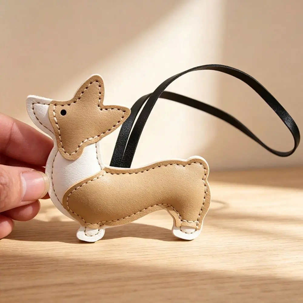 2PCS Multi Layer Corgi Bag Pendant PU Leather Cute Shape PU Keychain Spliced Design Exquisite Cartoon Pet Decor Gift Giving
