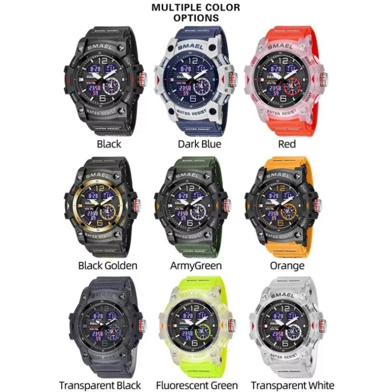 SMAEL 8007 Digital Watches for Men Outdoor Cool Transparent Alarm Clock Calendar Waterproof Luminous Sports Man Electronic Watch