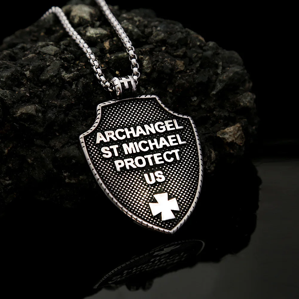 سلسلة دلاية درع سانت مايكل من الفولاذ المقاوم للصدأ ، تميمة الملاك الكلاسيكي البسيط ، هدايا المجوهرات العتيقة ، لا تتلاشى أبدًا #4