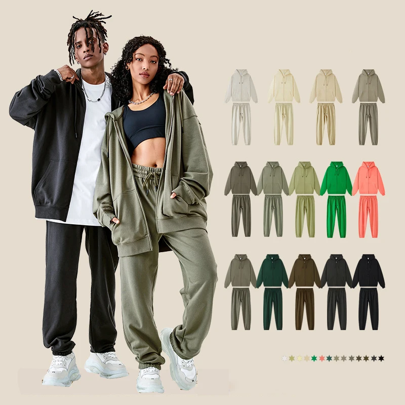 

Mens Zip Up Hoodies and Sweatpants Set Custom 400g 100% Cotton French Terryhigh Quality Clothes for Men