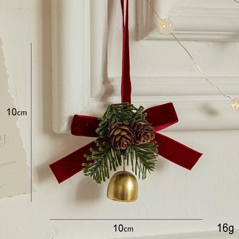 Christmas bell pendant red velvet bow Christmas tree scene decoration supplies car hanging door decoration