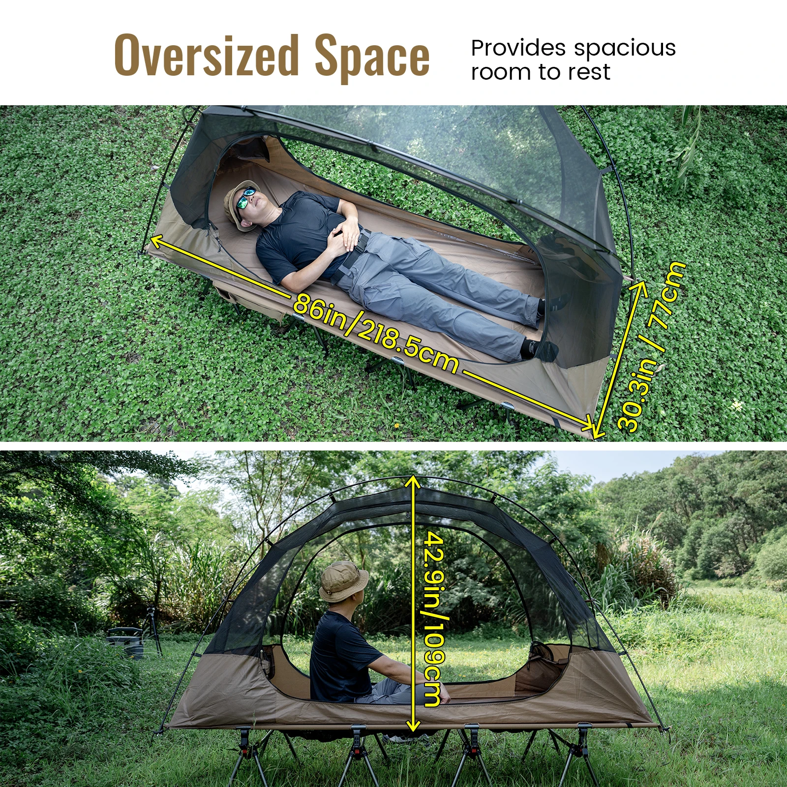 ONETIGRIS NIGHTWATCH Camping-Feldbett-Zelt 1-Personen-Netz-Innenzelt Übergroßes Feldbett-Kombi für Rucksackreisen, Auto-Trekking und Bushcraft – Detail 3