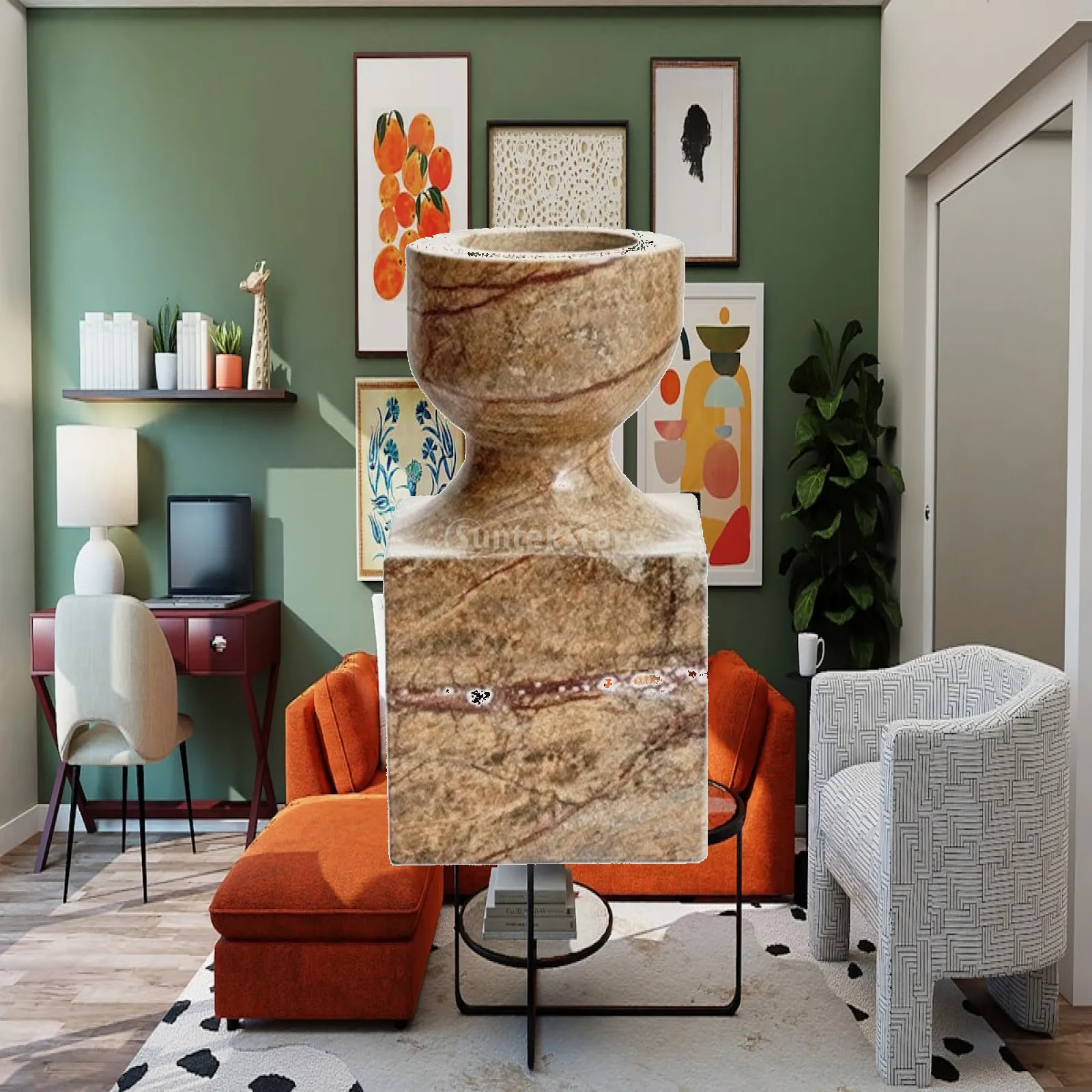 Decorative Stone Candlestick with Carved Form Artisan Petrified Wood Style Candlestick Candle Stand Unique Modern