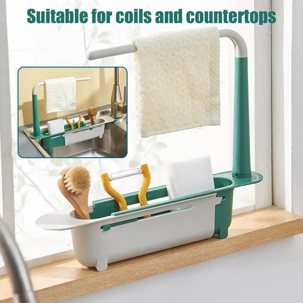 45cm Telescopic Sink Storage Rack Universal Ventilated Kitchen Dish Drainer Expandable Sponge Holder Basket Home Accessories