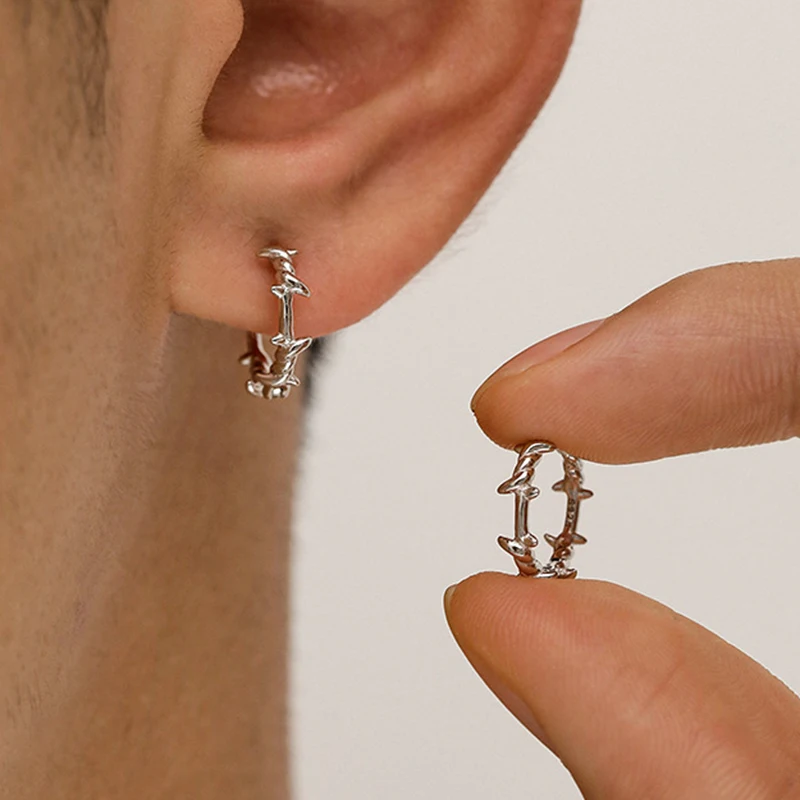 Punk Silver Color Thorns Hoops Earrings for Women Men Teens Ear Buckle New Fashion Trendy Party Jewelry Aesthetic Accessories