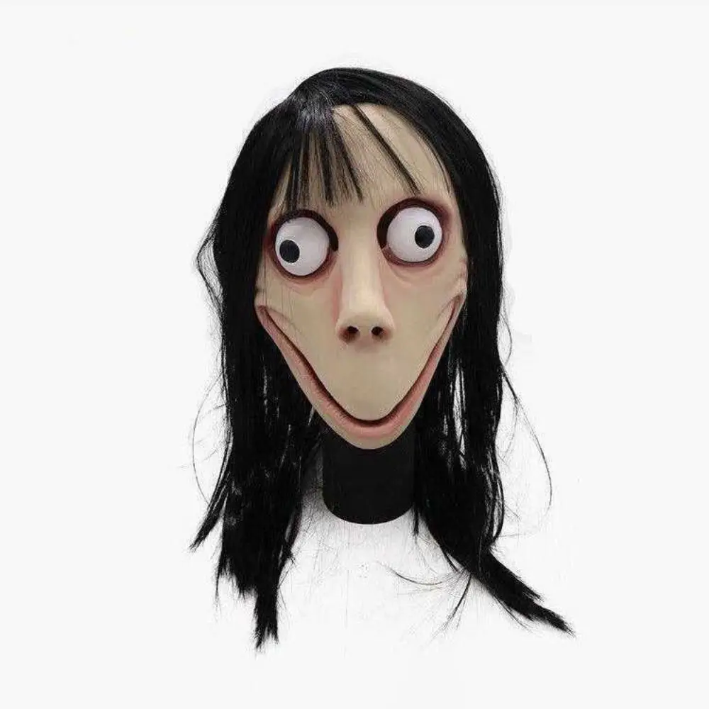 Momo Scary Mask With Long Wig Challenge Games Ghost Mask Horror Cosplay Decor Party Props