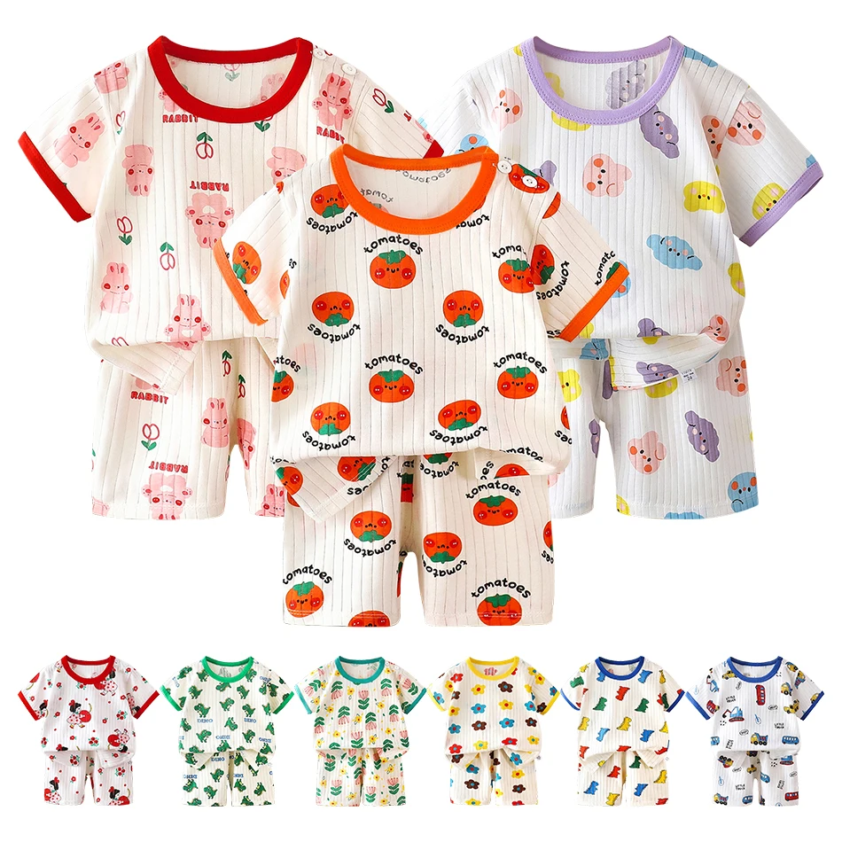 

2Pcs Kid's Short Sleeve Dinosaur Print Set Girls' Summer Korean Style Boys Baby T-shirt Cartoon Clothes Sets Children's Clothing