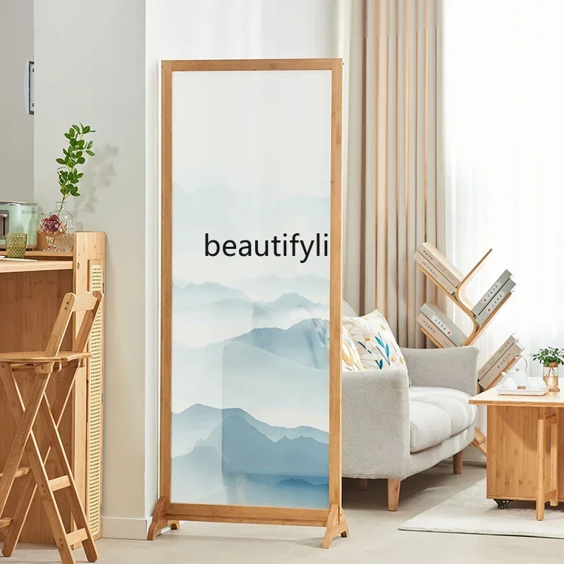 

Chinese Style Home Subareas Screens Simple Fabric Blocking Hallway Mobile Seat Screen
