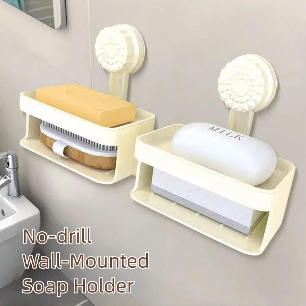 Light Luxury Double-Layer Soap Dish Punch-Free Wall Mounted Soap Box Flip Soap Holder Bathroom Accessories