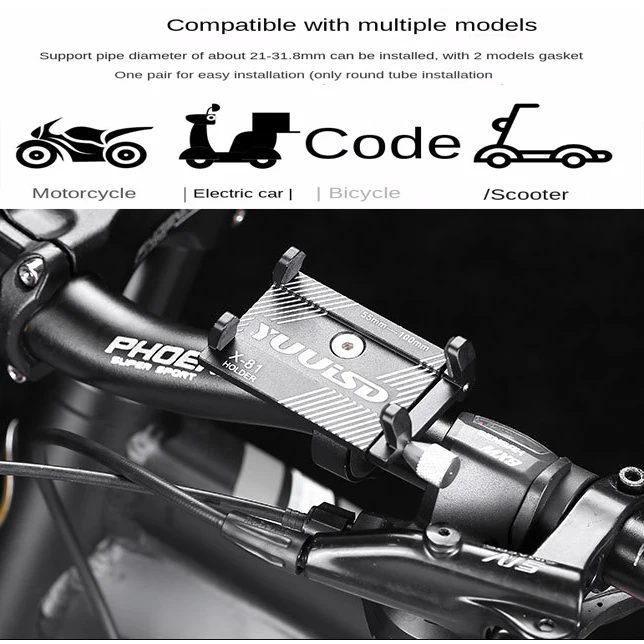 Fahrrad Roller Motorrad Telefon Halter Aluminium Legierung Anti-rutsch Halterung GPS Clip Universal Fahrrad Telefon Ständer – Detail 4