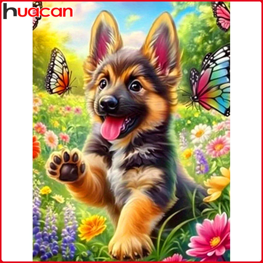 Huacan Neuheiten Diamantmalerei Hund Blume Diamantmosaik Tierkunst Dekorative Gemälde