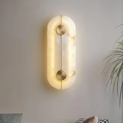 Modern Natural Marble Wall Lamp Bedroom Bedside Living Room Background Wall Copper Alabaster Lighting Wall Lamp Indoor Decor