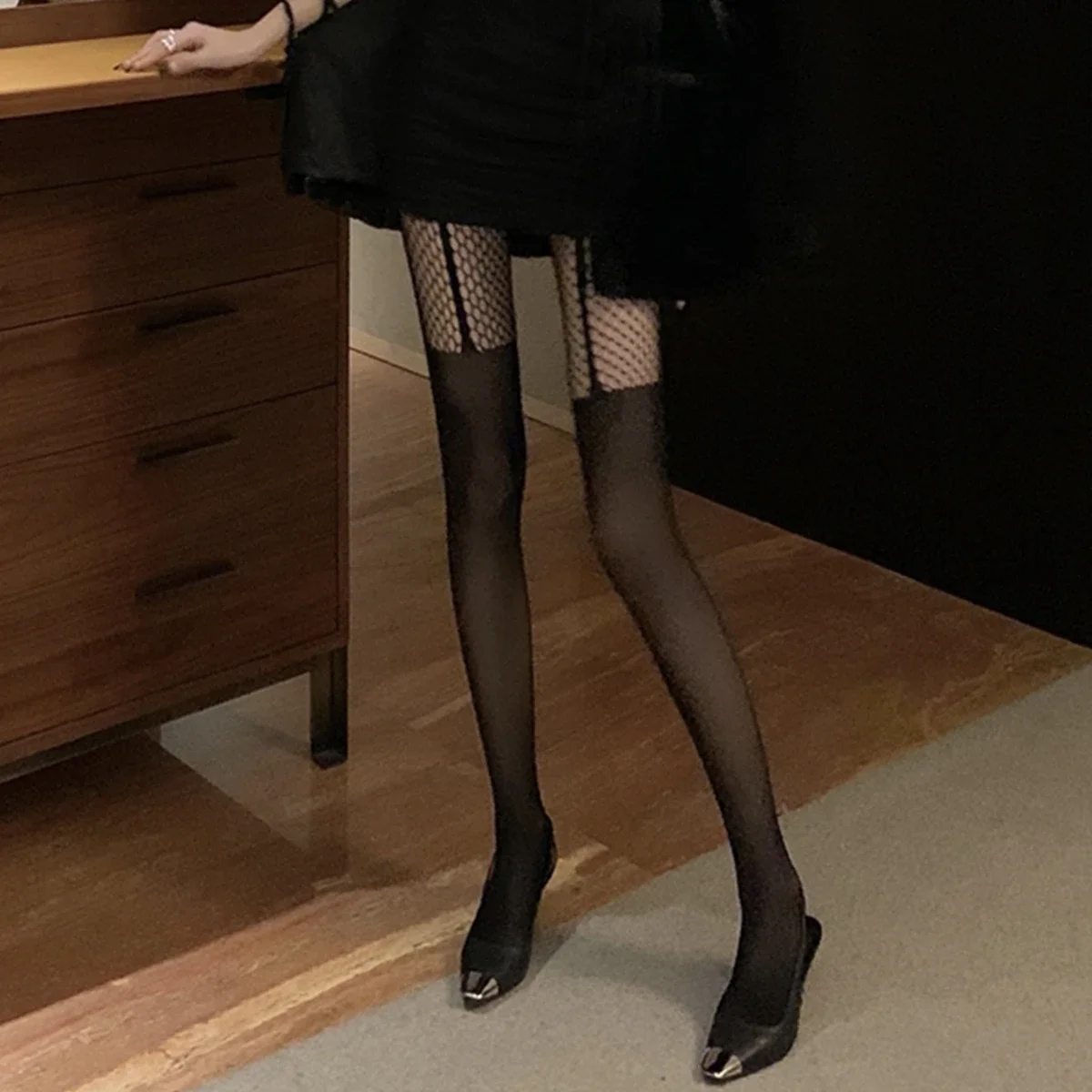 Garter Belt Mesh Patchwork Romantic Cosy Lace Tights Stripper Lovers' Transparent Glamour Party Pantyhose Woman Special Edition