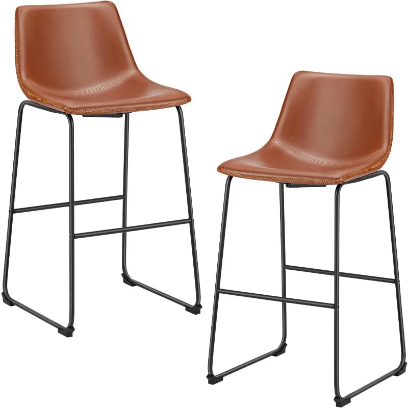 

26 Inch Counter Height Bar Stools Set of 2, Modern Faux Leather High Barstools with Back and Metal Leg