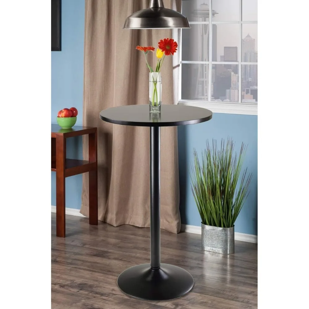 Obsidian Pub Table Round Black Mdf Top with Black Leg And Base - 23.7-Inch Top, 39.76-Inch Height