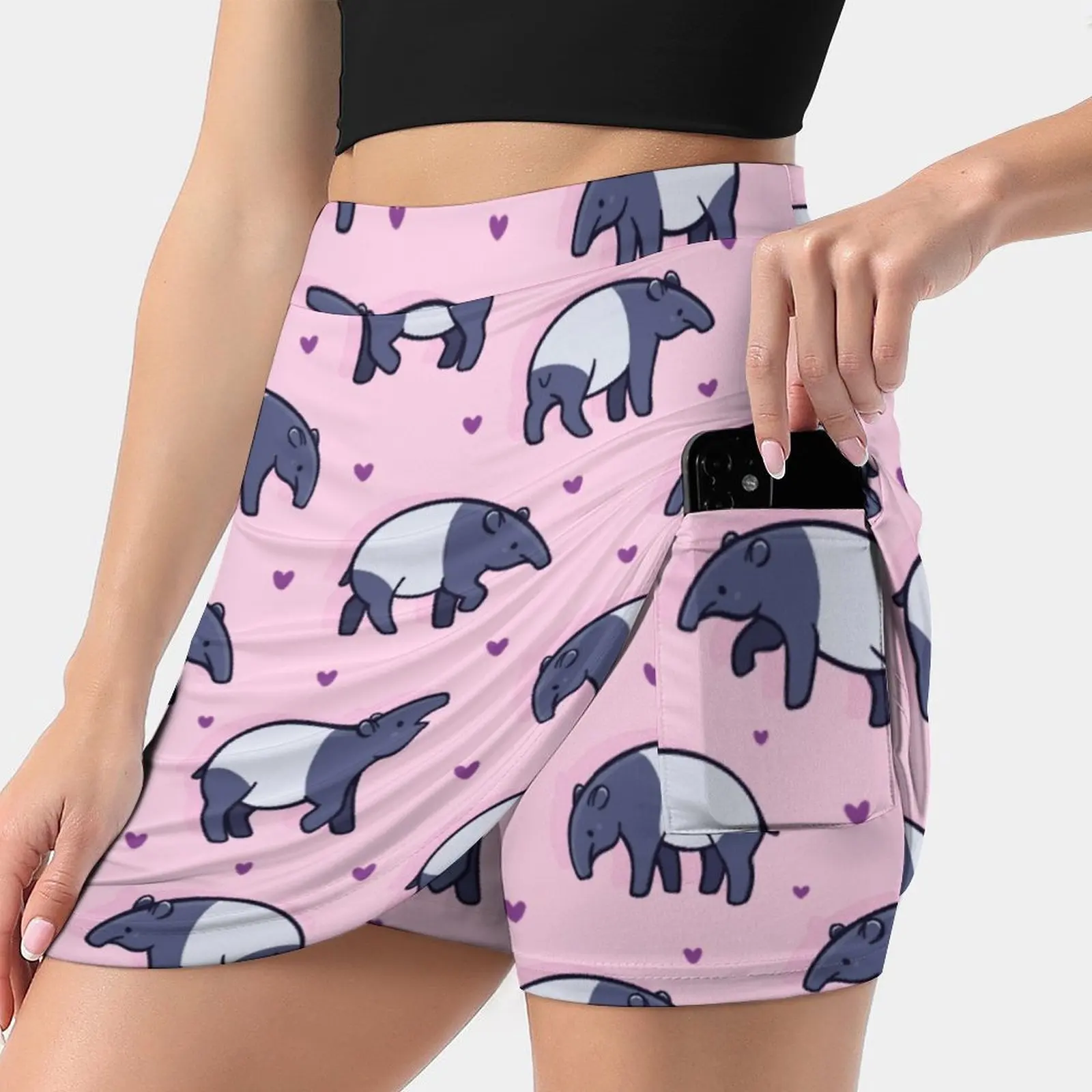Tiny Tapirs Women's skirt With Hide Pocket Tennis Skirt Golf Skirts Badminton Skirts Running skirts Tapir Tapirs Pattern