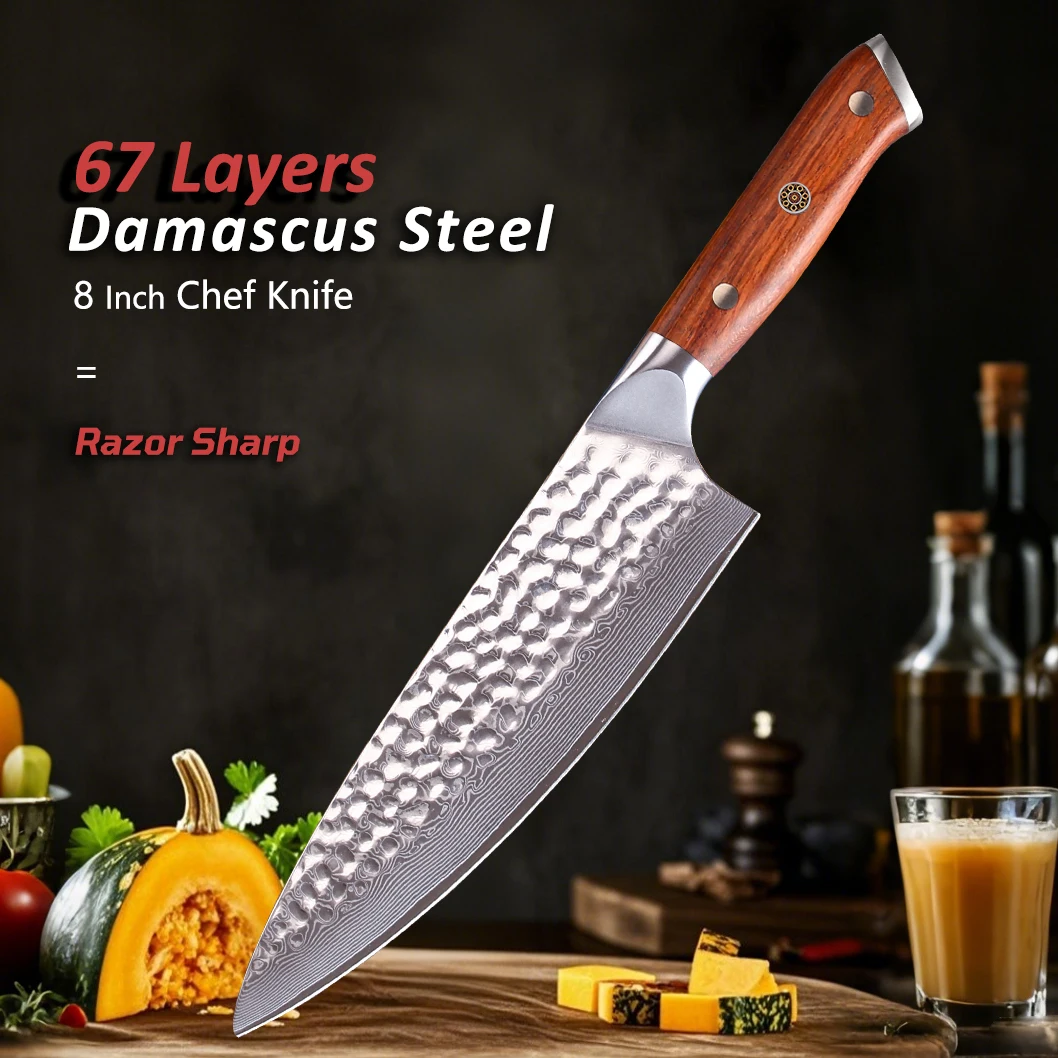 8 Inch Kitchen Knife 67 Layers VG10 Damascus Steel Knife Super Sharp Japanese Gyuto Chef Knife With Rosewood Handle
