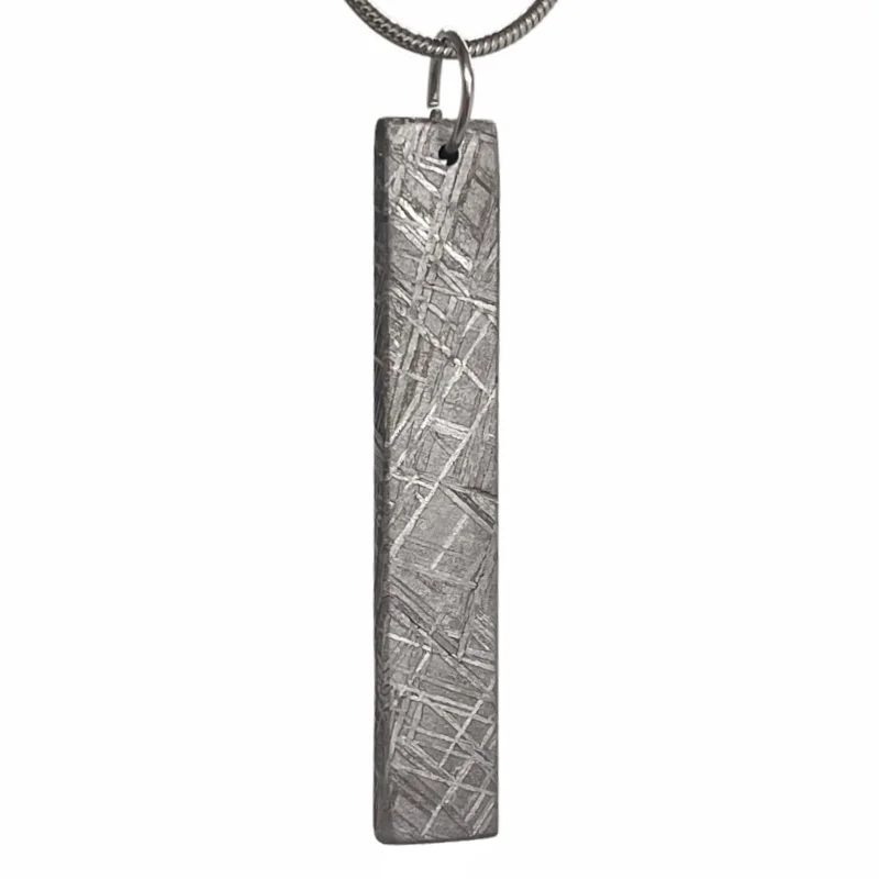 Gibeon Meteorite Pendant Acid Etched Widmanstatten Pattern Natural Iron Meteorite Long Bar Necklace Collectible Gift LK591