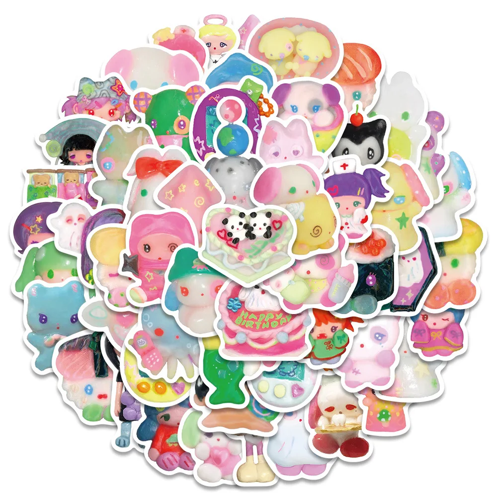 56Pcs/Set 3D Crystal Clay Girl Cute Stickers Skateboard Notebook Fridge Phone Guitar Luggage Decal Sticker Kids Toy