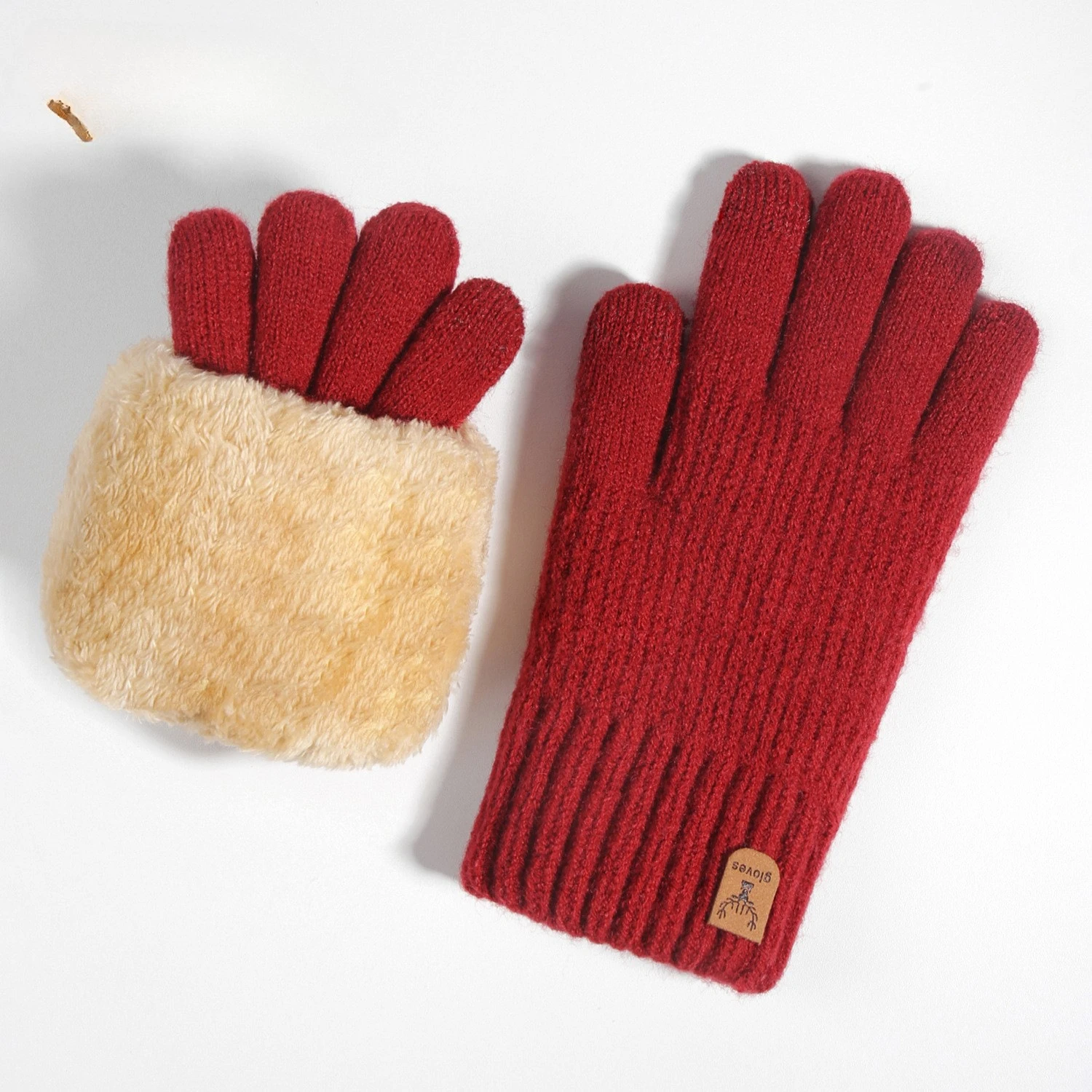 Double Layer Touch Screen Gloves for Women in Autumn and Winter, Warm and Cold Resistant with Thick Velvet Knit Gloves