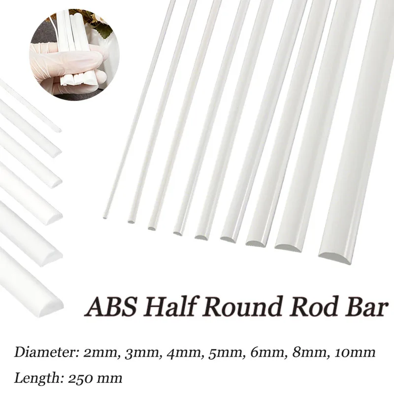 1-10mm ABS Half Round Rod Bar Model Making  Crafts Home Decoration Multiple Plastic Strips Diameters 1/1.5/2/3/4/5/6/8/10mm