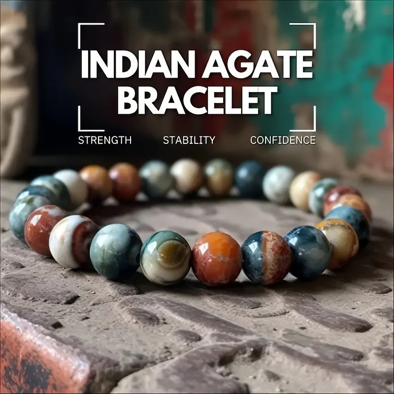 DAVINI Indian Agate Beaded Bracelet  Natural Healing Crystal Stretch Bracelet Handmade Jewelry For  Women