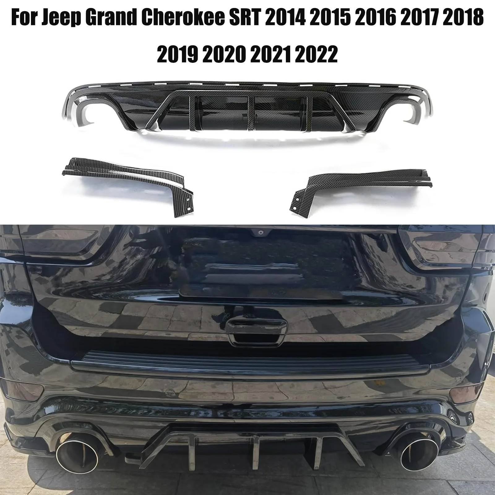 Rear Bumper Diffuser 3Pcs For Jeep Grand Cherokee SRT 2014-2022 Rear Lower Bumper Lip Diffuser Spoiler Splitter Carbon Look