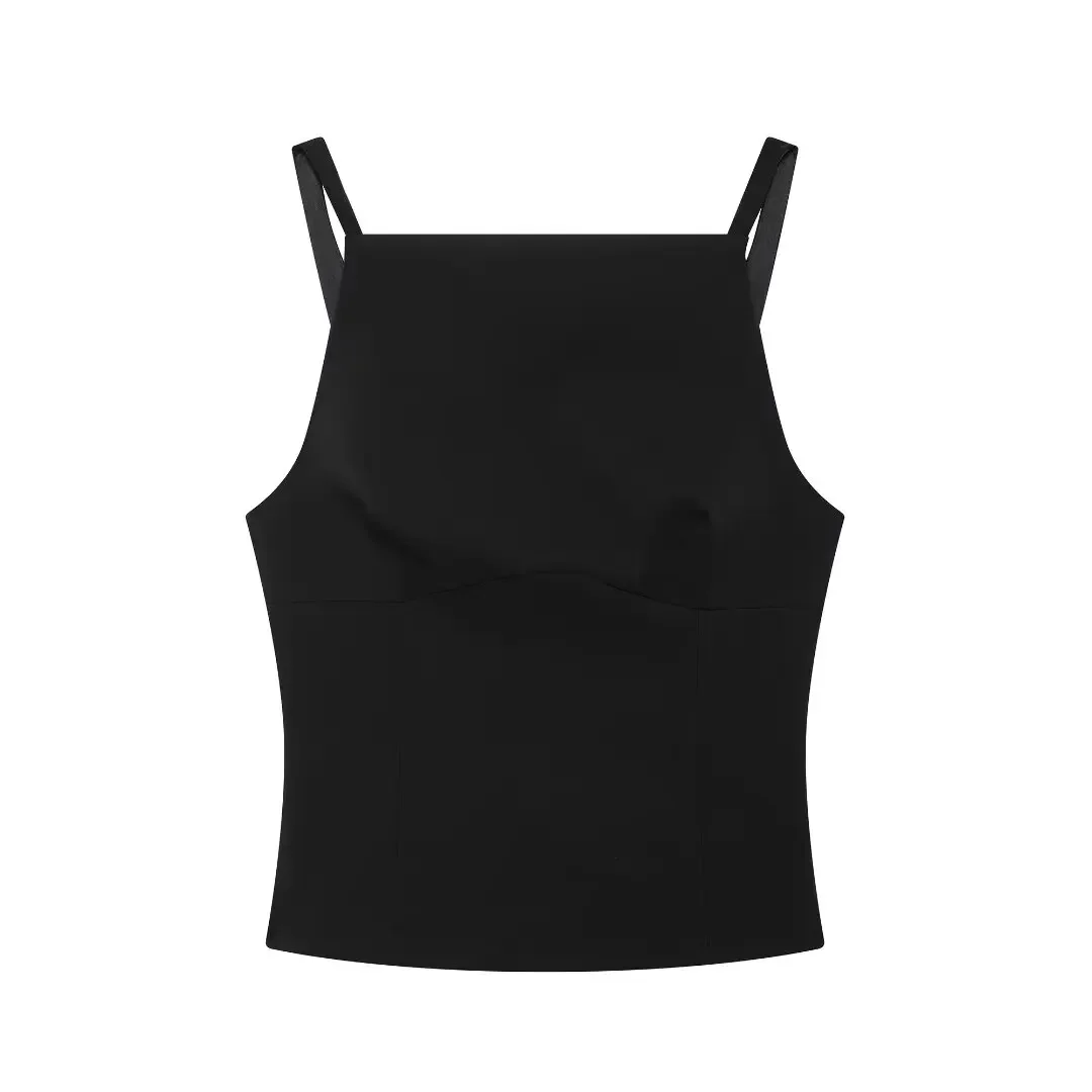 Women's 2024 new fashion back bow decoration slim short camisole top retro sleeveless backless women's vest chic top