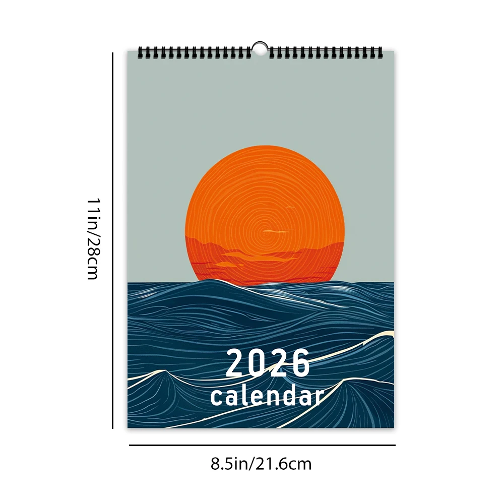 1 قطعة 2026 تقويم الحائط ، مشهد تصميم هندسي تجريدي ، خطة شهرية 12 شهرًا ، هدية مثالية لأعياد الميلاد وعيد الميلاد ورأس السنة الجديدة