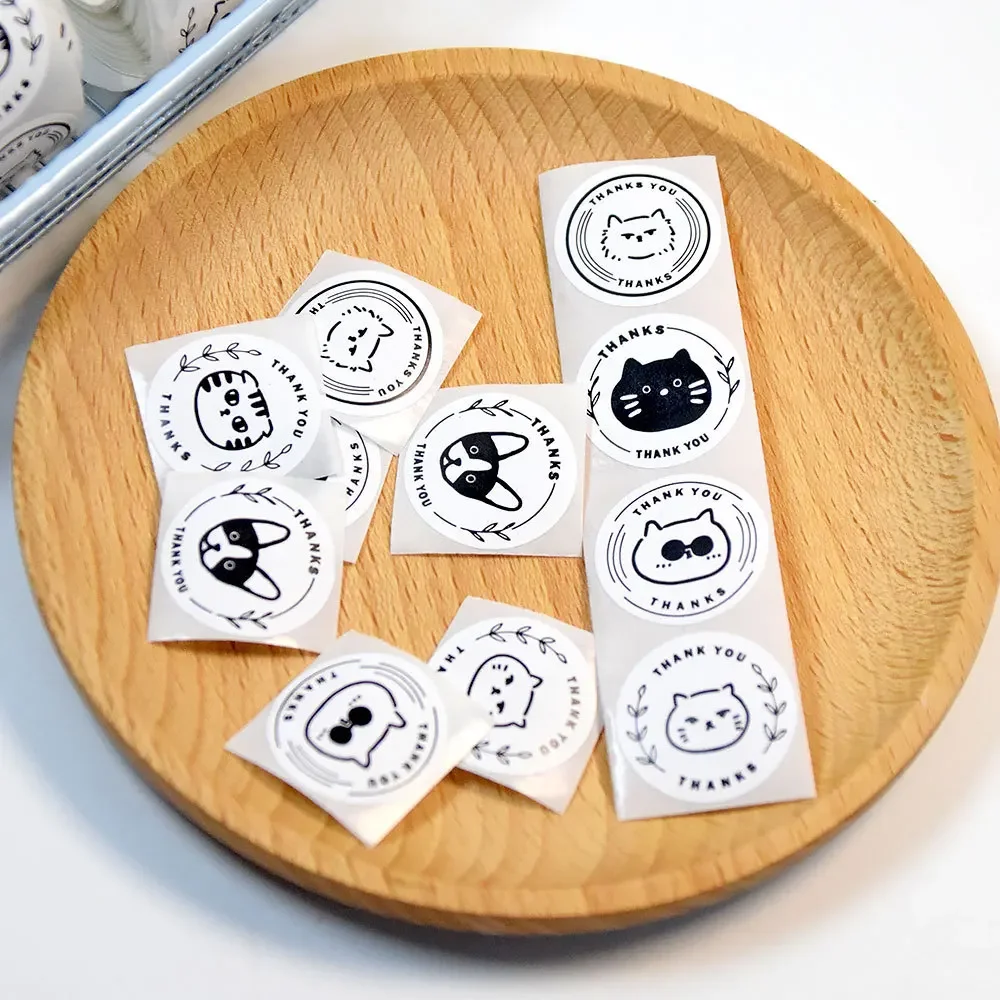 Cute Cat Dog Thank You Stickers Roll elf-Adhesive Thank You Decorative Stickers for Small Business Packaging Envelopes Gift Wrap view 4