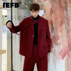 IEFB Niche Men's Clothing Red Irregular Tie fit Blazers Loose Jacket + Casual Suit Pants 2023 Autumn New Set 9Y52703