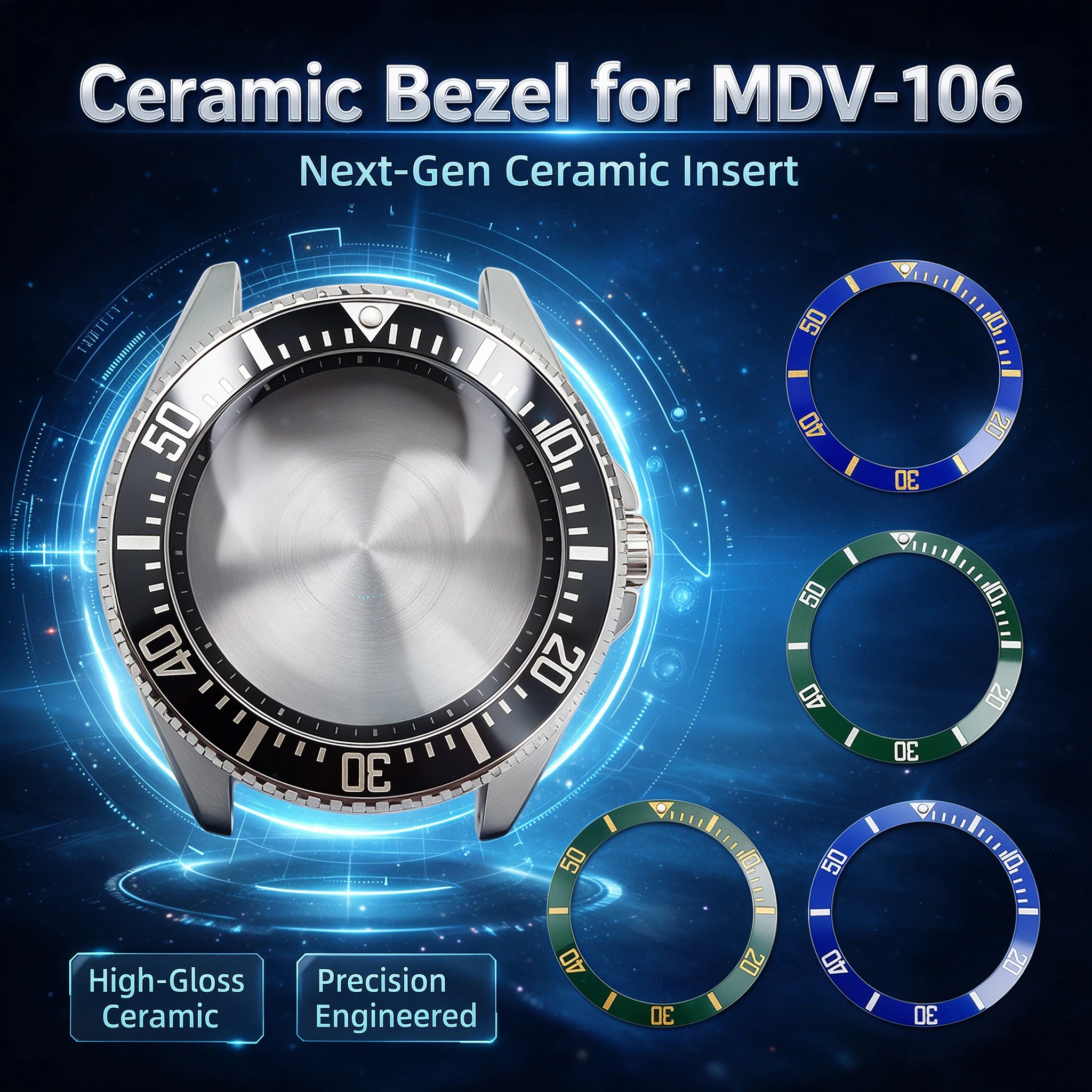 For Casio Mdv-106 Sloped Ceramic Bezel MDV106 Duro/Marlin Diving Watch bezel 41x32.8mm Upgrade Insert 12H Luminous Pearl-Marker