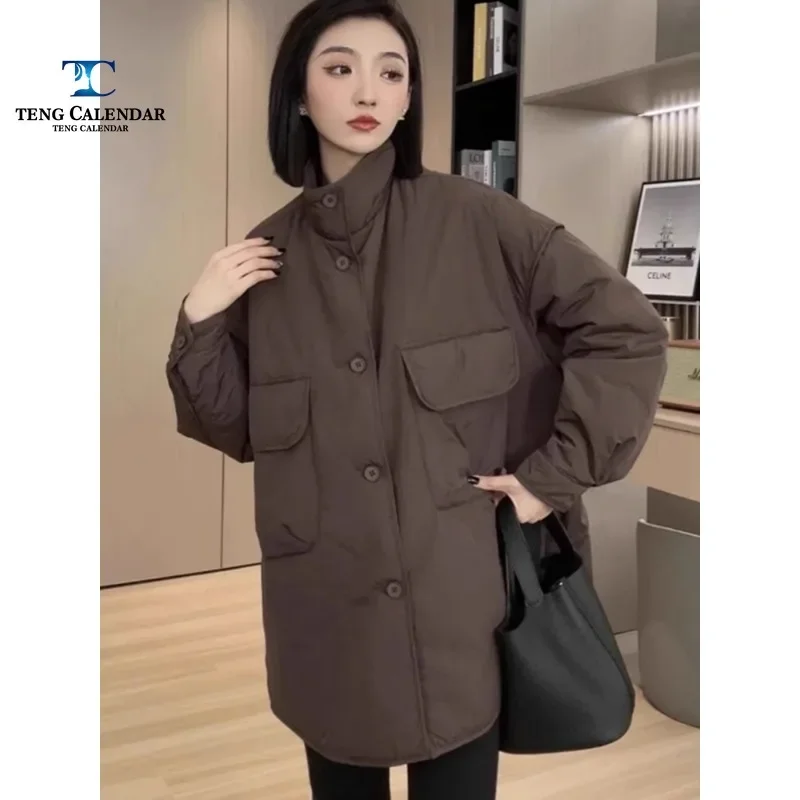 Fashionable Loose Large Pocket Cotton Jacket, 2024 Women\'s Autumn and Winter New Trendy Casual Versatile Cotton Jacket