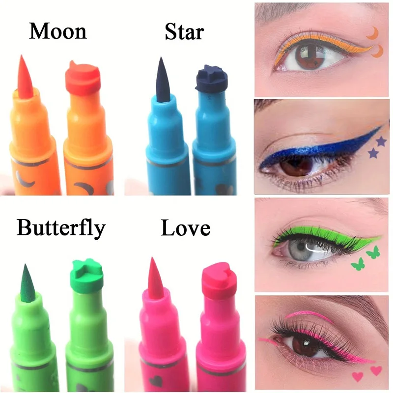 12Pcs/set Eyeliners Stamp 4in1 Stars Butterflies Hearts Moon Colorful Face Stamps Makeup Eyeliner Eye Stamp Liners Tool Set