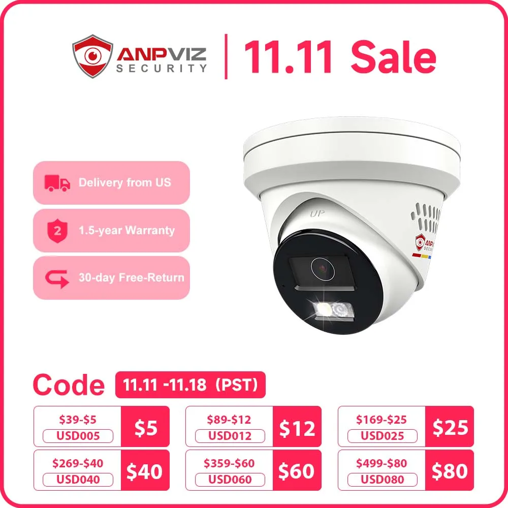 Anpviz 8MP POE IP Turret Camera Outdoor Smart Dual Light Video Surveillance IP67  People/Vehicle Detection Sound and light alarm